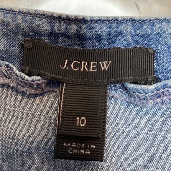 J Crew Chambray Denim Popover Tunic Top Soutache Embroidered Boho Sz 10 - Picture 8 of 12